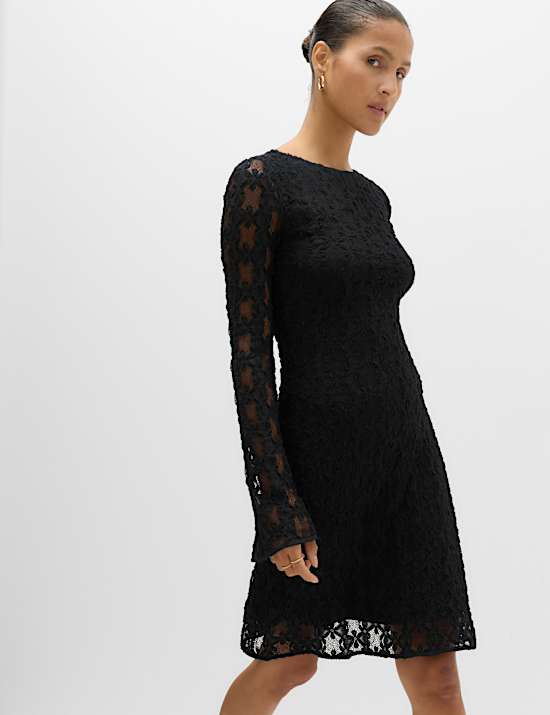 Jersey Lace Mini Skater Dress