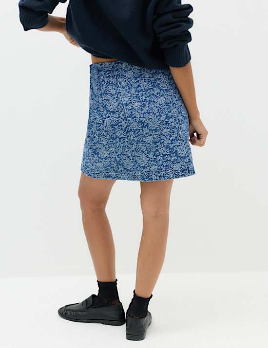 Denim Jacquard Mini A-Line Skirt