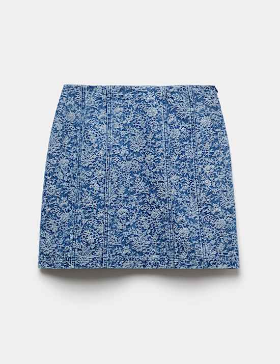 Denim Jacquard Mini A-Line Skirt