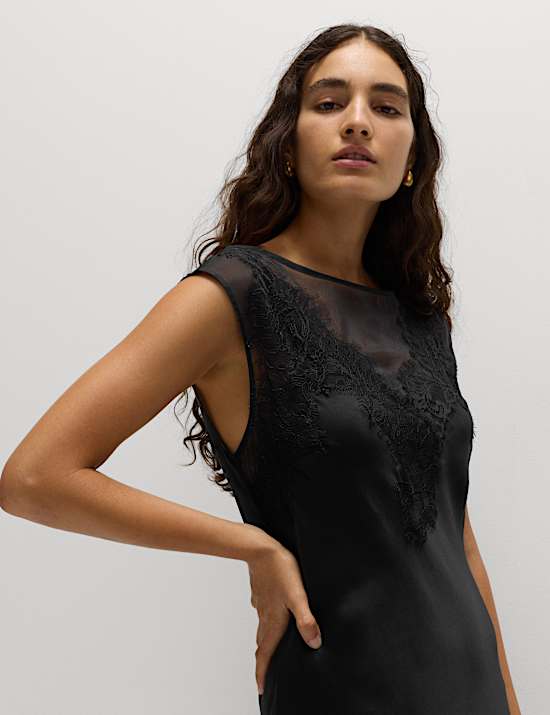 Satin Lace Midaxi Slip Dress