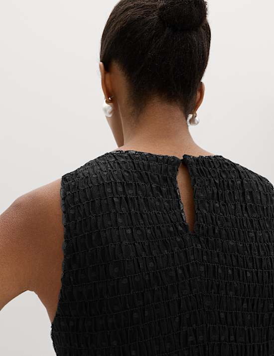 Mesh Jersey Midaxi Shirred Dress