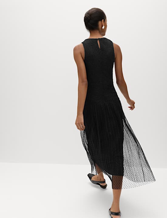Mesh Jersey Midaxi Shirred Dress