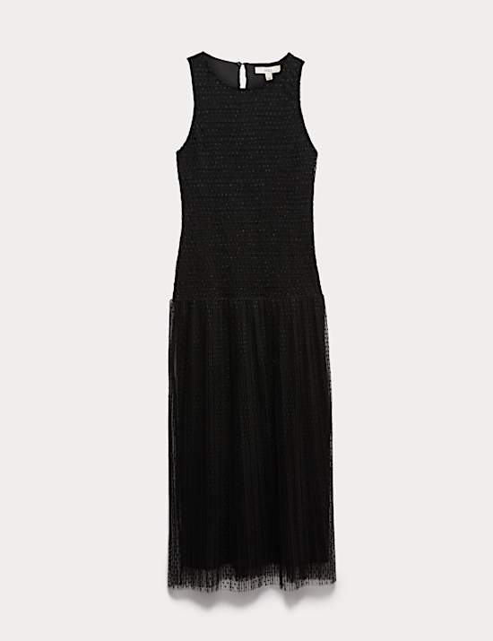 Mesh Jersey Midaxi Shirred Dress