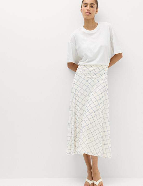 Mesh Checked Midi A-Line Skirt