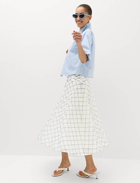 Mesh Checked Midi A-Line Skirt