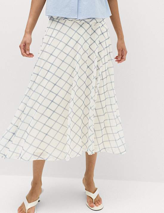 Mesh Checked Midi A-Line Skirt