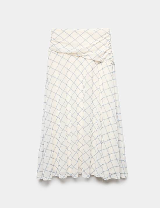 Mesh Checked Midi A-Line Skirt