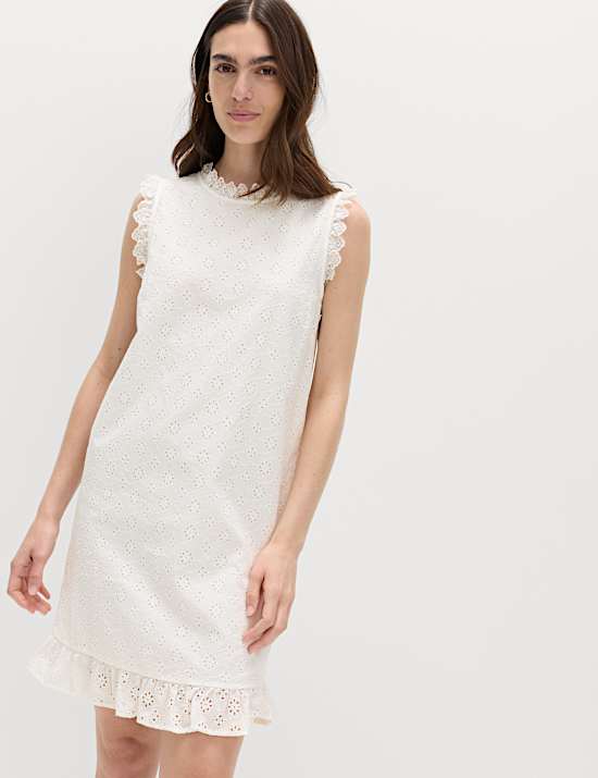 Pure Cotton Broderie Mini Shift Dress