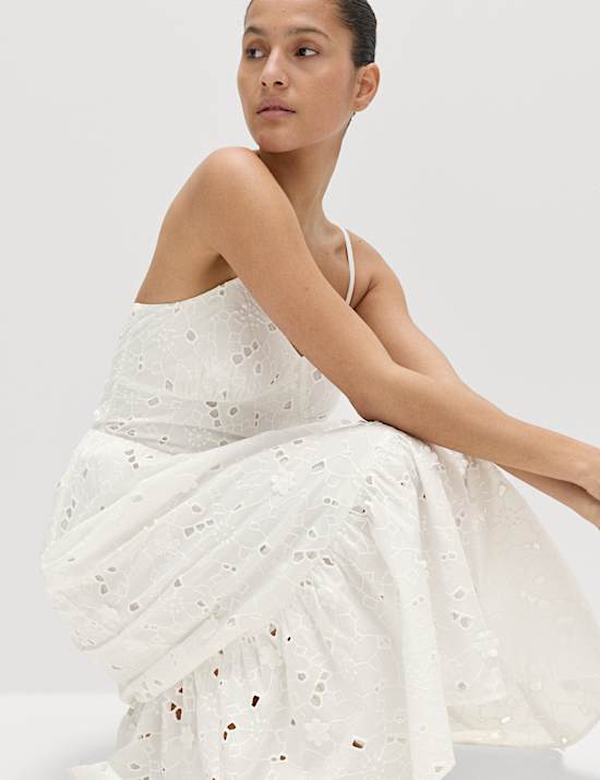 Pure Cotton Broderie Midaxi Cami Dress