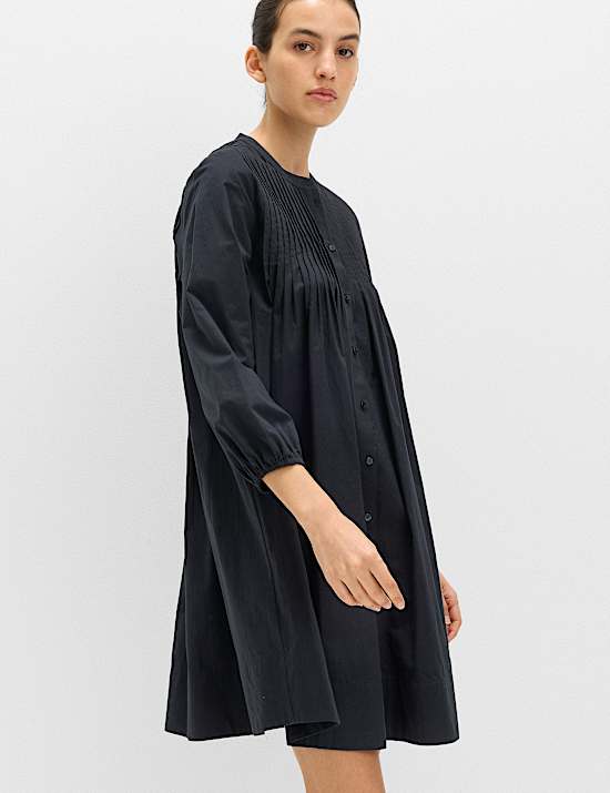 Pure Cotton Pintuck Mini Relaxed Dress