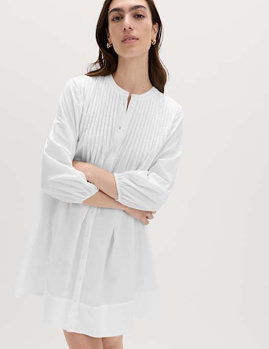 Pure Cotton Pintuck Mini Relaxed Dress