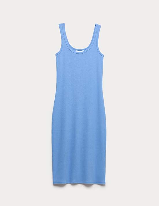 Robe midi coupe droite en coton &agrave; motif c&ocirc;tel&eacute;
