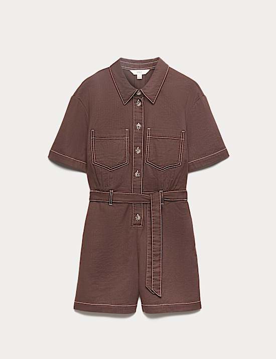 Combishort 100 % coton boutonn&eacute; sur le devant