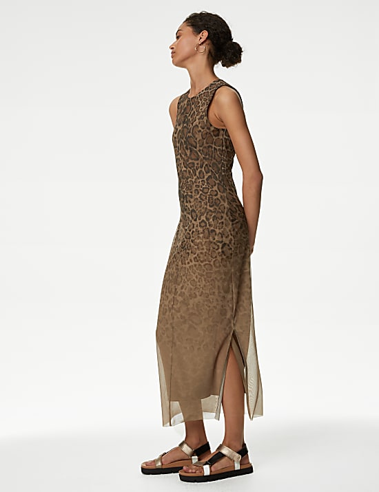 Mesh Animal Print Midi Column Dress
