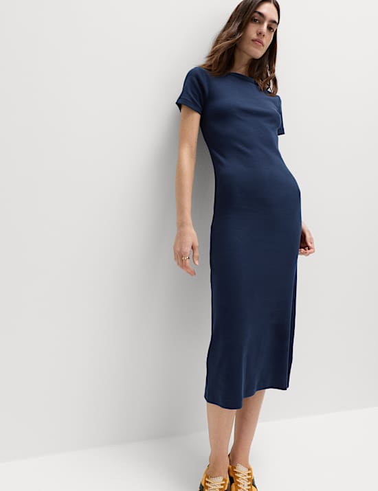 Cotton Rich Ribbed Midi Column Dress