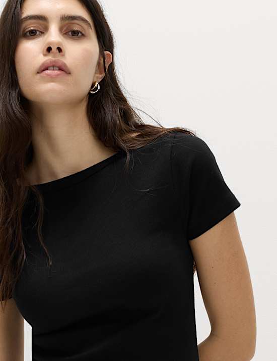 Robe midi coupe droite en coton &agrave; motif c&ocirc;tel&eacute;