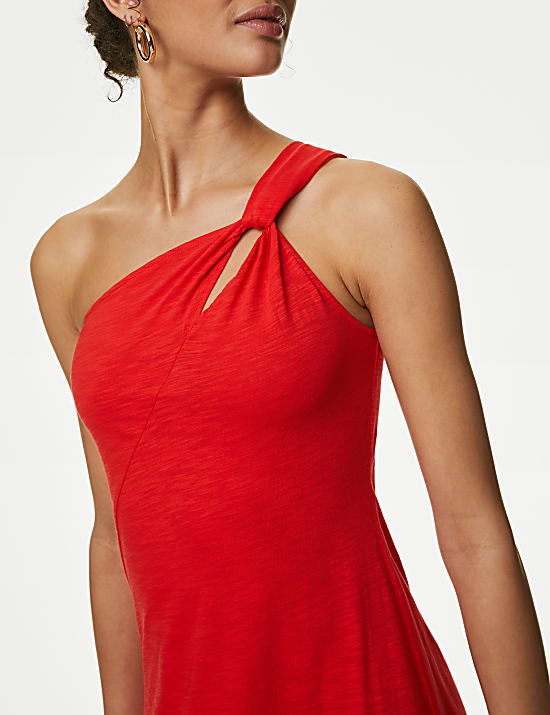 Robe midi coupe confortable 100&nbsp;% coton &agrave; une bretelle