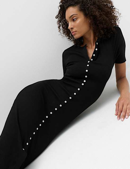 Cotton Rich Ribbed Midi Column Dress