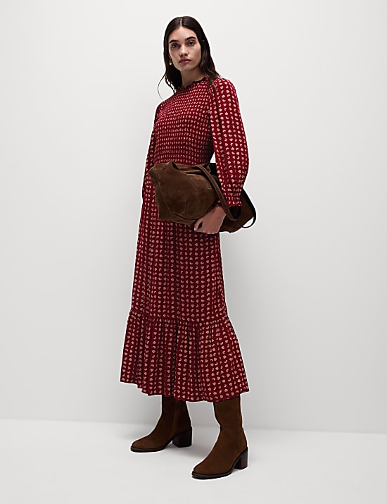 שמלת מידי אסופה במותניים עם הדפס