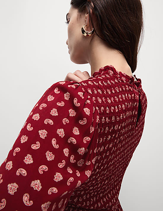 שמלת מידי אסופה במותניים עם הדפס