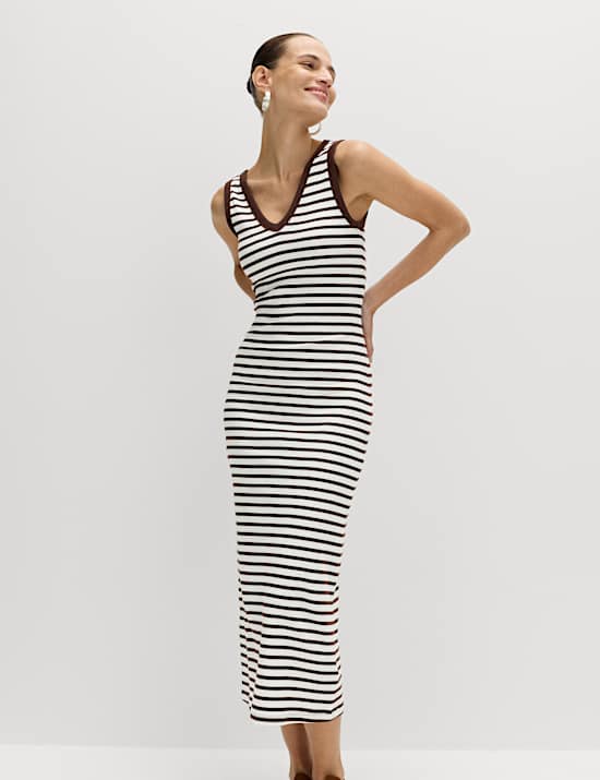 Cotton Rich V-Neck Midi Column Dress