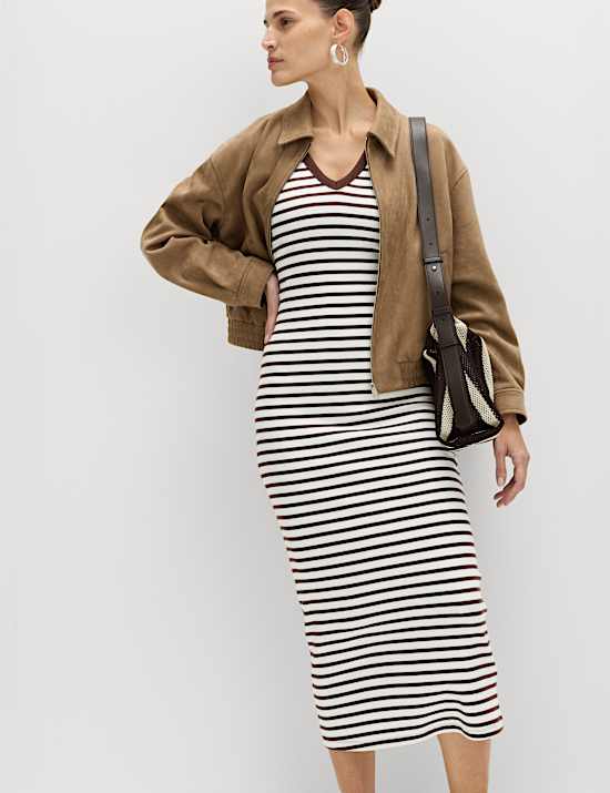 Cotton Rich V-Neck Midi Column Dress