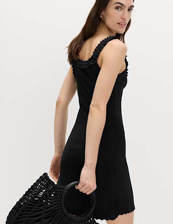 Cotton Rich Ribbed Ruffle Mini Slip Dress