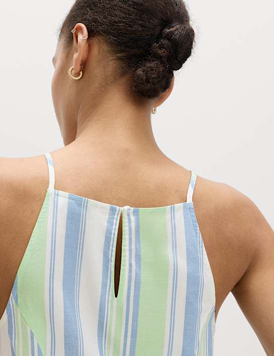 Pure Cotton Striped Midaxi Waisted Dress