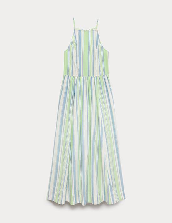 Pure Cotton Striped Midaxi Waisted Dress
