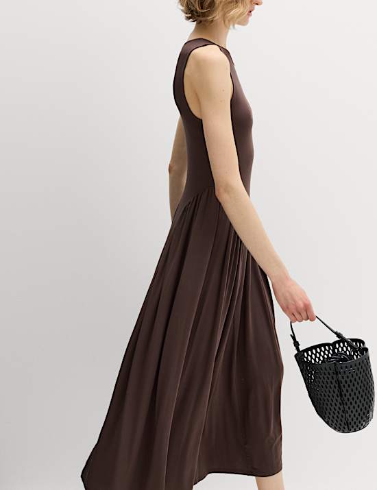 Lyocell Rich Dropped Waist Midi Dress