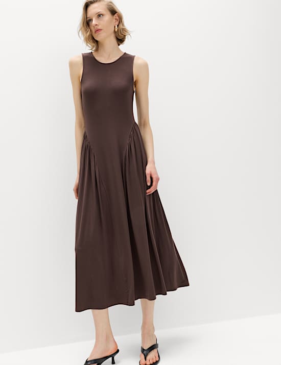 Lyocell Rich Dropped Waist Midi Dress