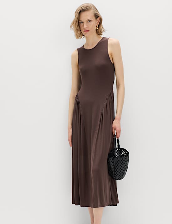 Lyocell Rich Dropped Waist Midi Dress