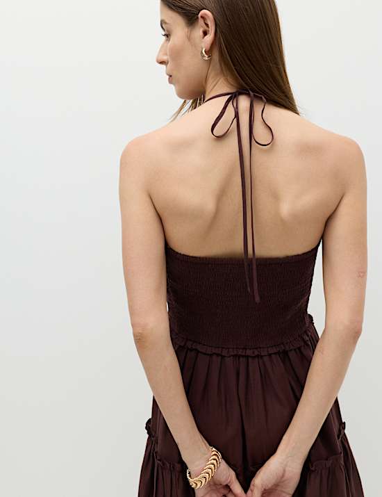 Robe midaxi en coton &agrave; taille ajust&eacute;e et volant