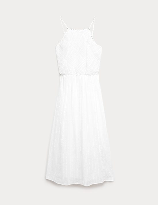 Pure Cotton Square Neck Strappy Midaxi Waisted Dress