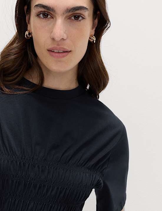 Cotton Rich Shirred Mini T-Shirt Dress