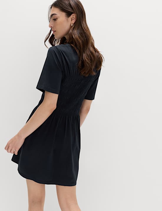 Cotton Rich Shirred Mini T-Shirt Dress