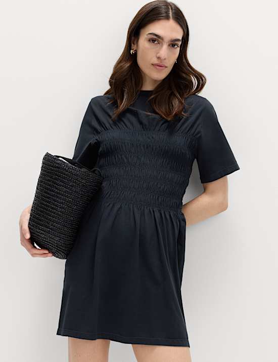Cotton Rich Shirred Mini T-Shirt Dress