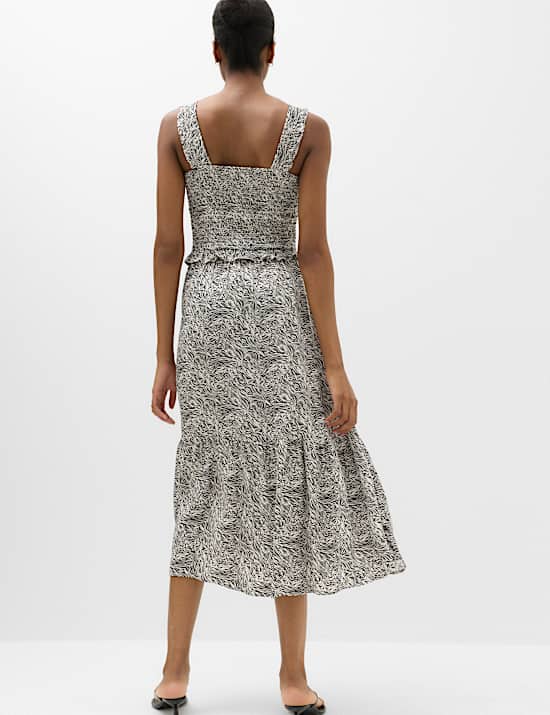 Printed Square Neck Midi Waisted Dress
