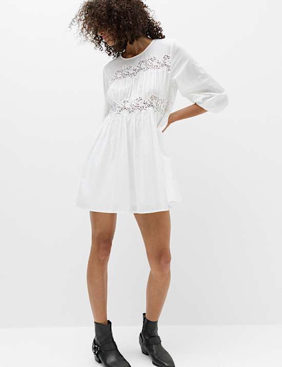 Pure Cotton Lace Mini Waisted Dress