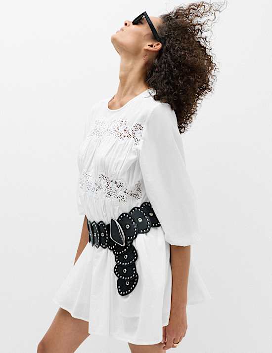 Pure Cotton Lace Mini Waisted Dress