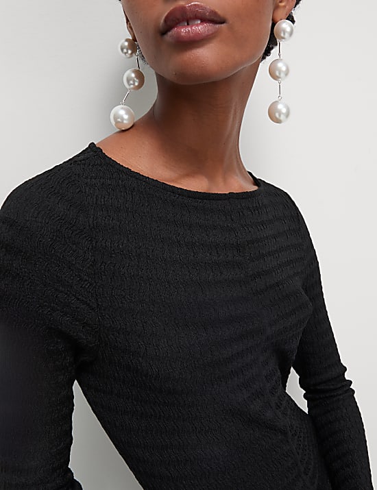 Textured Round Neck Midi Column Dress