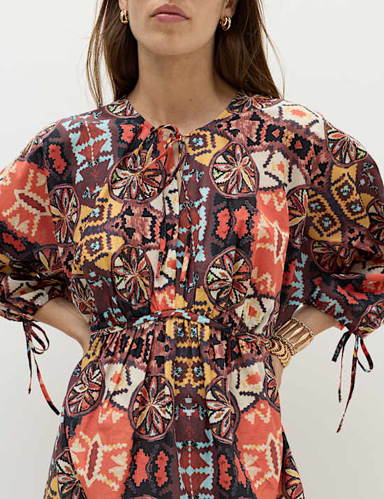 Pure Cotton Printed Midaxi Kaftan Dress