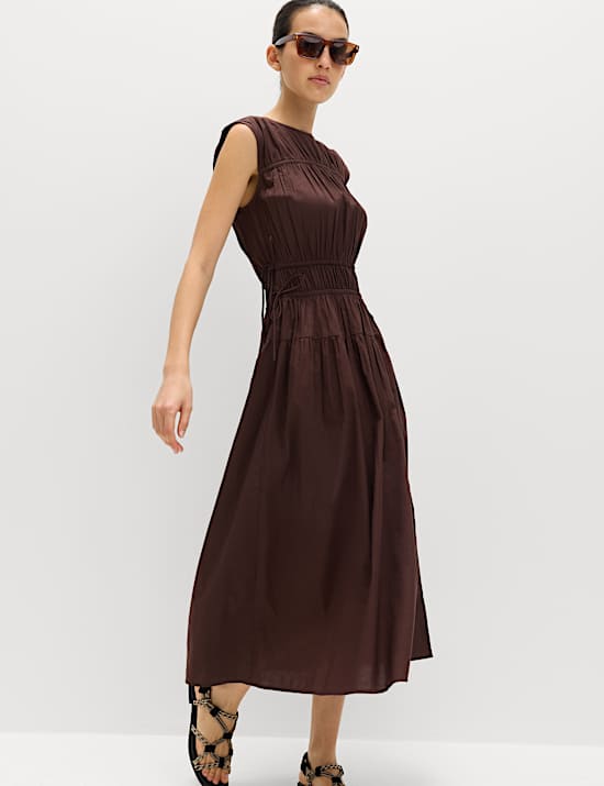 Pure Cotton Midi Waisted Dress