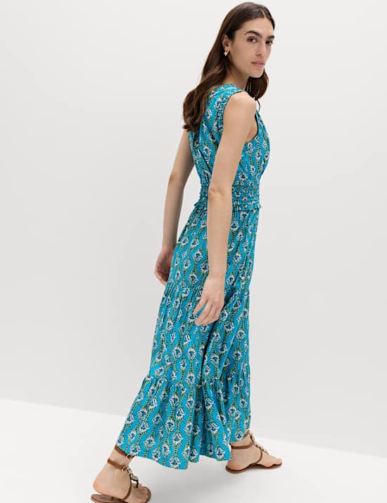 Pure Cotton Floral Midi Waisted Dress