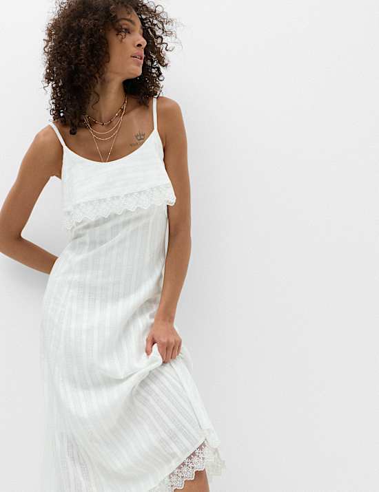 Pure Cotton Jacquard Midi Slip Dress