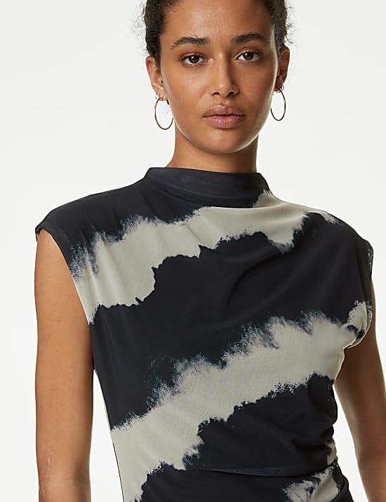 Mesh Jersey Printed Mini Dress