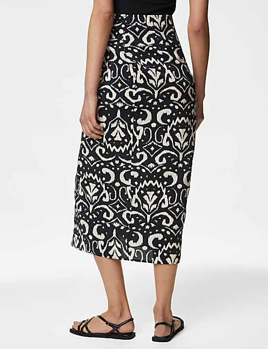 Printed Midi Wrap Skirt