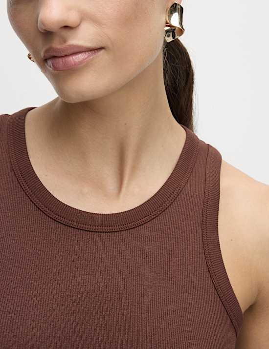 Cotton Rich Ribbed Crew Neck Midi Column Dress