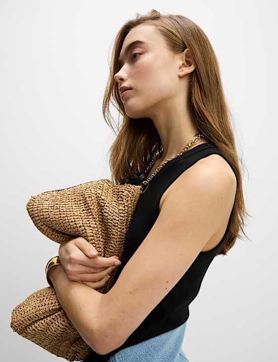 Robe midi coupe droite en coton c&ocirc;tel&eacute; &agrave; col rond