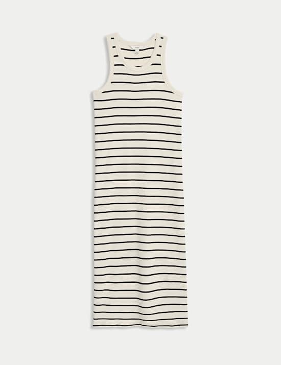Cotton Rich Striped Midi Column Dress